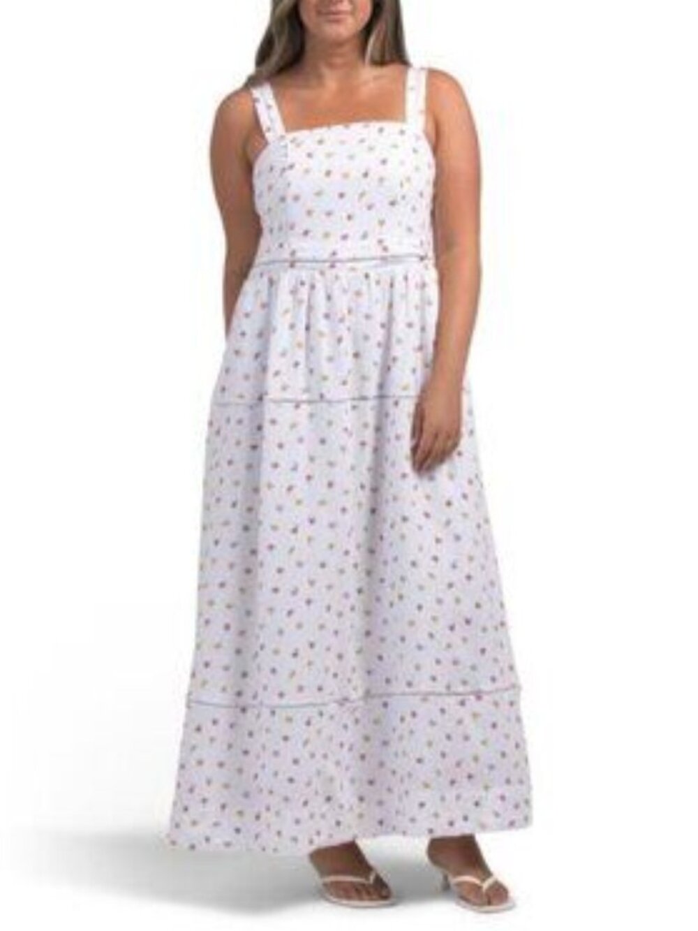 LUCKY BRAND Linen Blend Ditsy Floral Trim Dress